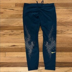 Nike Women’s Navy Leggings with Lime Green/Yellow Accents